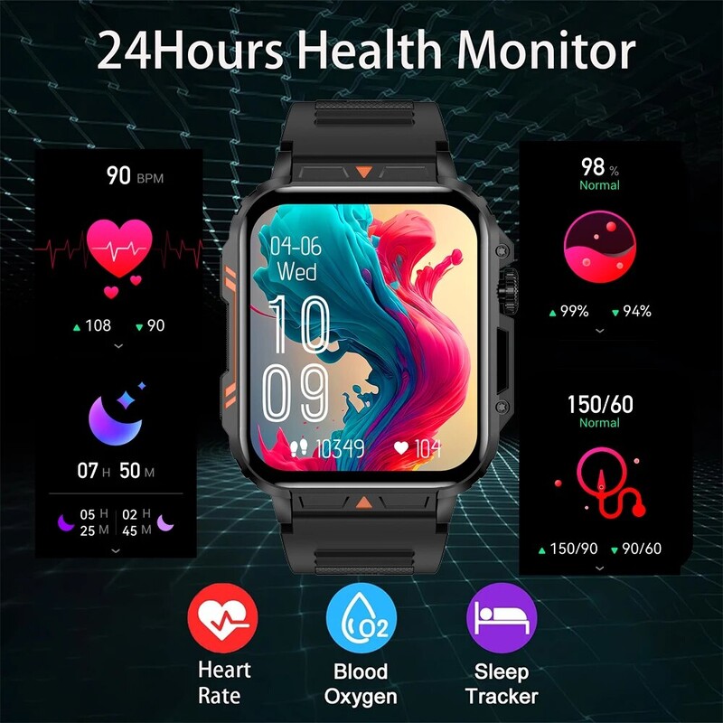 Yeasmaie nutikell välistingimustes kasutatav sõjaväeline nutikell meeste Bluetooth-kõne nutikell 100+ spordirežiimide treeningkell Androidi iOS-i jaoks