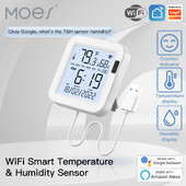 MOES WiFi Сензор за температура и влажност LCD екран Инфрачервен сензор Подсветка Smart Tuya APP Дистанционно управление Alexa Google Voice