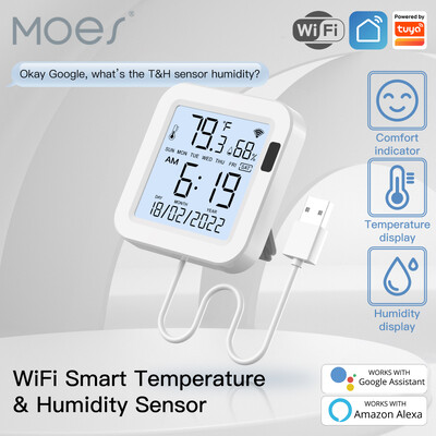 MOES WiFi temperatūros ir drėgmės jutiklis LCD ekranas infraraudonųjų spindulių jutimo foninis apšvietimas Smart Tuya APP nuotolinio valdymo pultas Alexa Google Voice