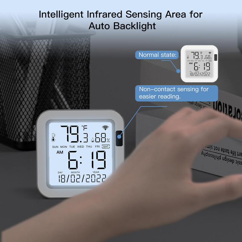 MOES WiFi Senzor de temperatură și umiditate Ecran LCD Senzor în infraroșu Iluminare de fundal Smart Tuya APP Telecomandă Alexa Google Voice