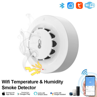 Detector de fum WiFi ONENUO Alarma de fum de incendiu cu detectare a umidității temperaturii 80dB sunet pentru Alexa Google Home Tuya Smart Life