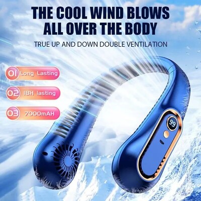 Nyak Penge nélküli ventilátor Mini Ultra Long Life Hordozható Lazy Silent Fan Usb Töltés Diáksport Iroda Digitális Kijelző Teljesítmény 5 Sebesség