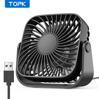 TOPK 4-inčni USB mini prijenosni ventilator za kampiranje, 3 brzine, tihi stolni stolni osobni ventilator, stojeći ventilatori s podešavanjem od 360° za kućnu sobu