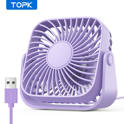 TOPK 4-инчов USB мини преносим вентилатор за къмпинг, 3 скорости, тих персонален вентилатор за маса, 360° регулиране, стоящи вентилатори за стаен дом