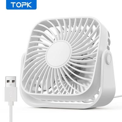 TOPK 4-инчов USB мини преносим вентилатор за къмпинг, 3 скорости, тих персонален вентилатор за маса, 360° регулиране, стоящи вентилатори за стаен дом