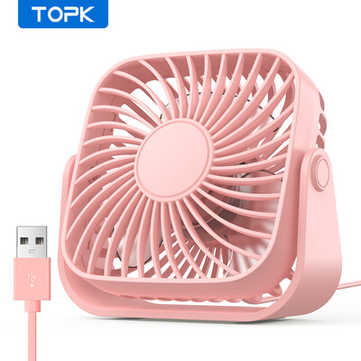 TOPK 4-инчов USB мини преносим вентилатор за къмпинг, 3 скорости, тих персонален вентилатор за маса, 360° регулиране, стоящи вентилатори за стаен дом