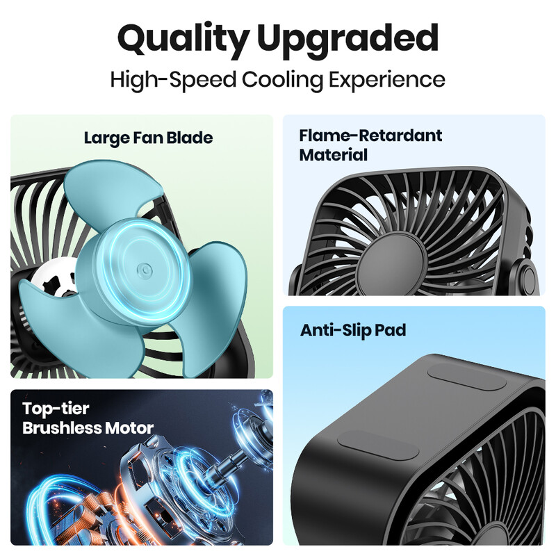 TOPK 4-inčni USB mini prijenosni ventilator za kampiranje, 3 brzine, tihi stolni stolni osobni ventilator, stojeći ventilatori s podešavanjem od 360° za kućnu sobu