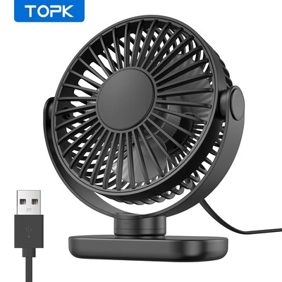 TOPK mini nešiojamas ventiliatorius, USB stalas elektrinis ventiliatoriaus stalas stovyklavimui, 360° besisukantis 3 greičiai maži stovintys ventiliatoriai, skirti namų biurui