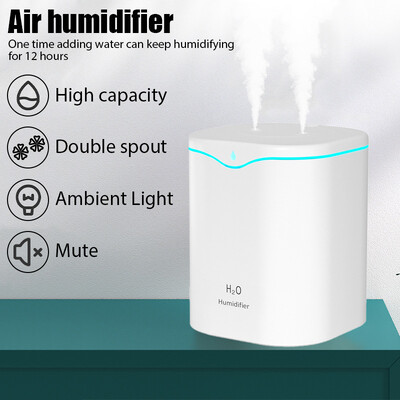 2000ML USB Air Humidifier Ultrasonic Double Nozzle Essential Oil Diffuser Aromatherapy Cool Mist Maker Fogger for Home Office