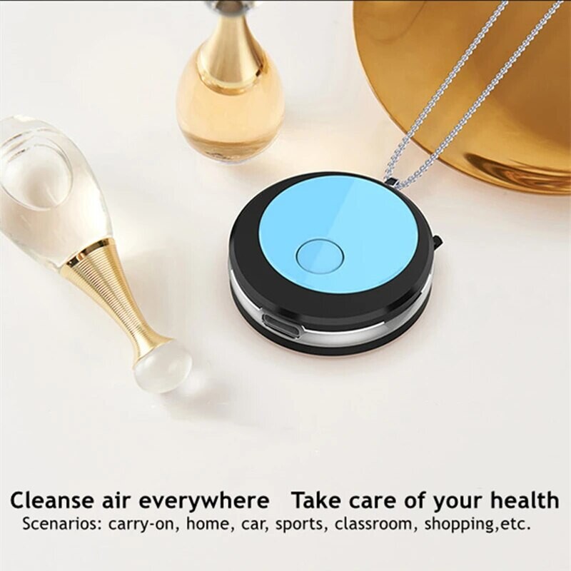Kantav õhupuhasti, negatiivsete ioonide generaatoriga kaelakee, USB-taaslaetav ja kaasaskantav õues, kodus, kontoris