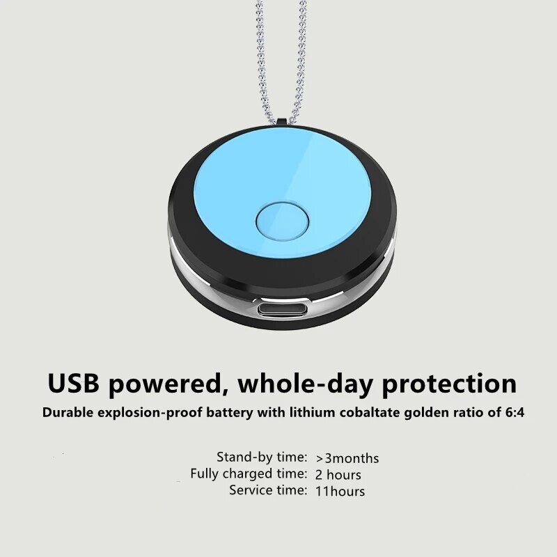 Kantav õhupuhasti, negatiivsete ioonide generaatoriga kaelakee, USB-taaslaetav ja kaasaskantav õues, kodus, kontoris