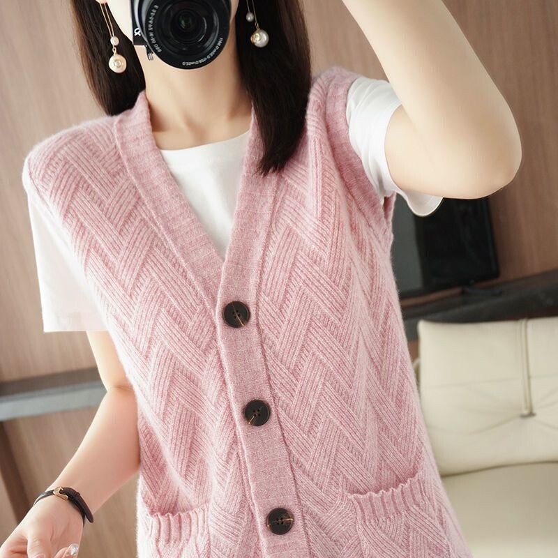 2023 Νέα μάλλινη ζακέτα γυναικεία φθινοπωρινή χειμερινή γυναικεία ζακέτα με λεπτή πλεκτή λαιμόκοψη V με λαιμόκοψη