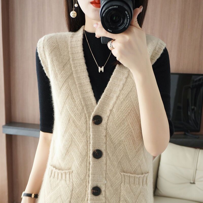 2023 Νέα μάλλινη ζακέτα γυναικεία φθινοπωρινή χειμερινή γυναικεία ζακέτα με λεπτή πλεκτή λαιμόκοψη V με λαιμόκοψη