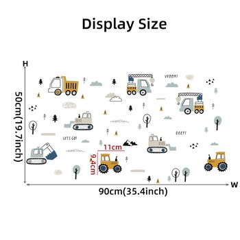 1 ΤΕΜ. Cartoon Excavator Crane Dump Truck Αυτοκόλλητα δέντρου τοίχου για αδιάβροχο PVC παιδικό δωμάτιο Διακόσμηση σπιτιού νηπιαγωγείου