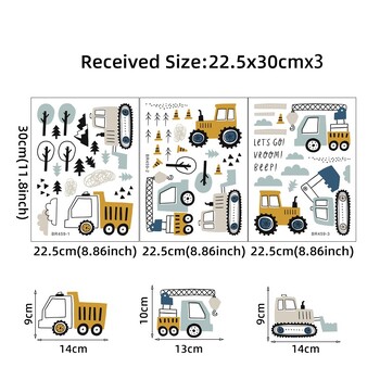 1 ΤΕΜ. Cartoon Excavator Crane Dump Truck Αυτοκόλλητα δέντρου τοίχου για αδιάβροχο PVC παιδικό δωμάτιο Διακόσμηση σπιτιού νηπιαγωγείου