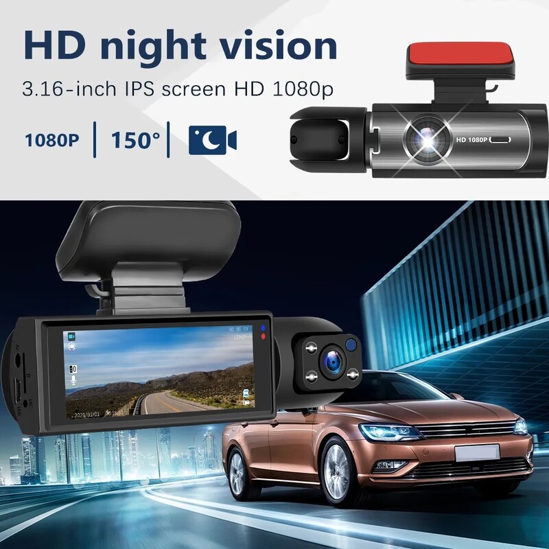 Automobilinis DVR Plataus kampo 2 įrašų didelės raiškos Night Vision 1080P vairavimo įrašymo įrenginys siurbimo taurė 2 objektyvų automobilio priekyje ir viduje vaizdo įrašas