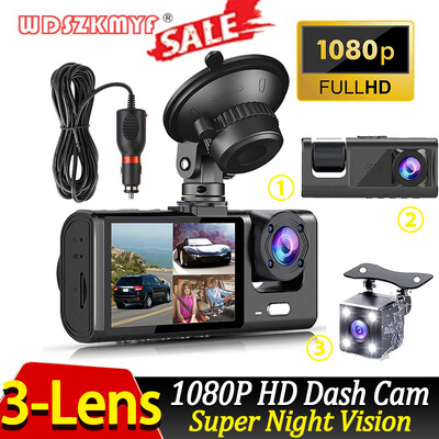 3-kanaliline armatuurkaamera auto esi- ja tagakaamera jaoks 1080P videosalvesti armatuurkaamera Black Box Car DVR tahavaatekaamera autotarvik