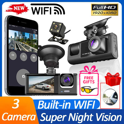 Cameră de bord WiFi cu 3 canale pentru mașini Cameră 1080P Video Recorder Cameră de vedere din spate pentru vehicul DVR Accesorii auto Oglindă gratuită