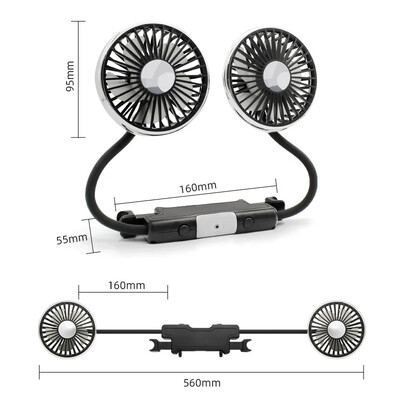 3-käiguline kahepealine autoklambriga ventilaator LED-tulega 360° pööratav autojahuti ventilaator Madala müratasemega jahutusventilaatorid Auto elektriseadmed