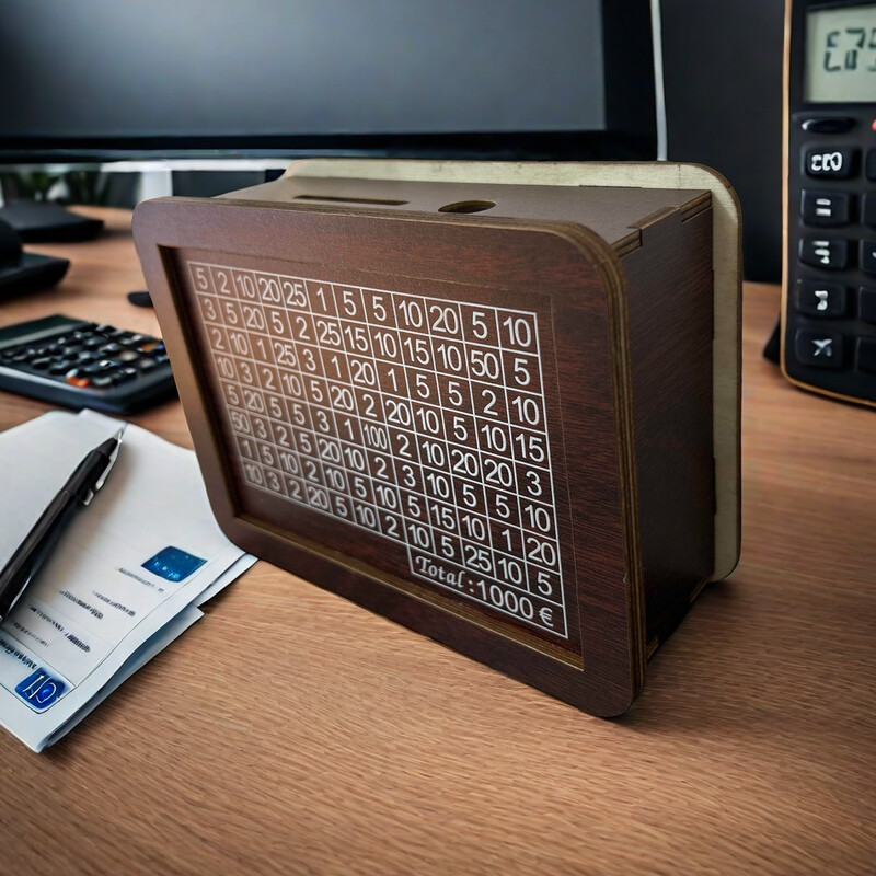 Pușculiță din lemn Pușculiță decorativă de unică folosință, din lemn natural, lucrată manual, pentru economisirea banilor cu contor de obiective de bani Pușculiță