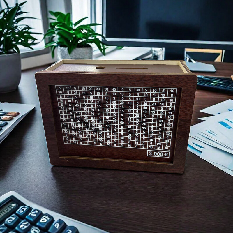 Pușculiță din lemn Pușculiță decorativă de unică folosință, din lemn natural, lucrată manual, pentru economisirea banilor cu contor de obiective de bani Pușculiță