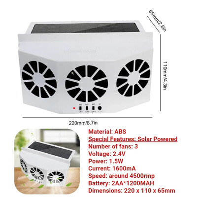 Saulės automobilio ventiliatorius, USB įkraunamas išmetimo ventiliatorius, oro cirkuliacija, aušinimas ir šilumos išsklaidymas, didelė vėjo galia, 2/3 galvos vėdinimo ventiliatorius