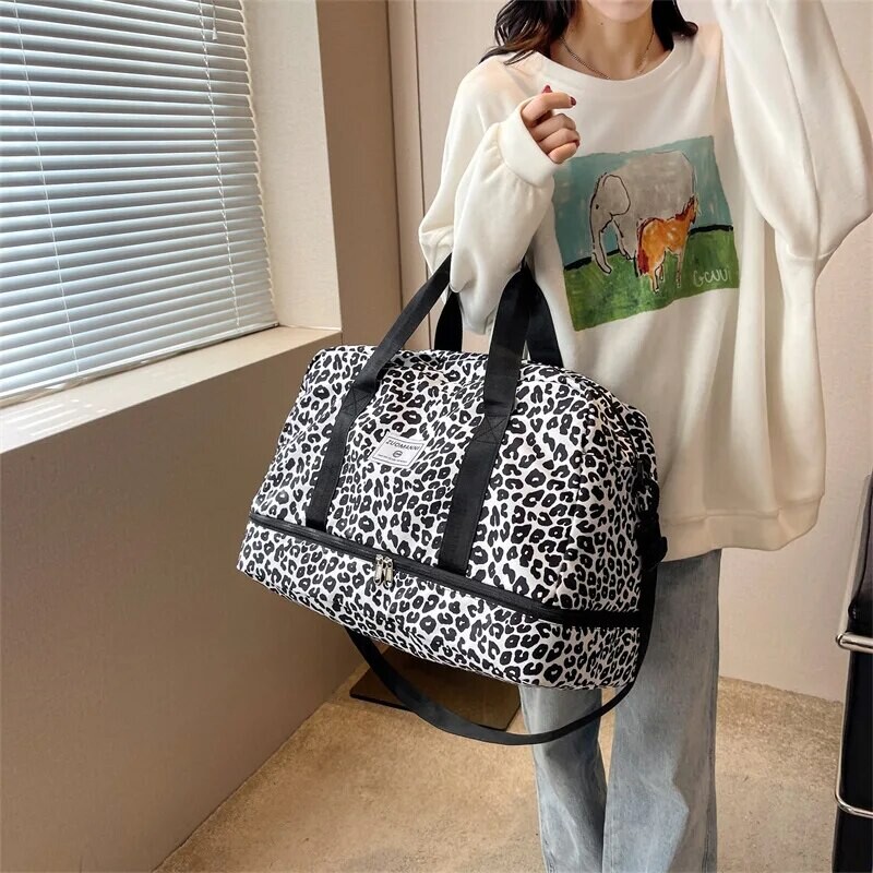 Divatos vízálló utazási fitnesztáska, hordozható nejlon női sportruházati tárolócsomag többfunkciós száraz, nedves elválasztó tornazsák