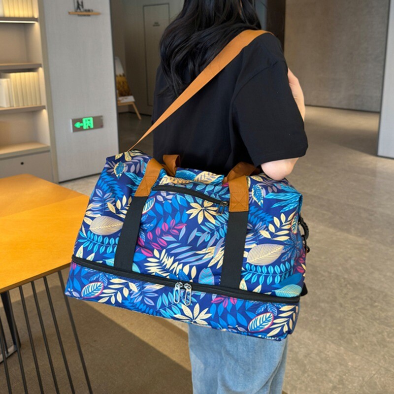 Utazótáska Női kézitáska Virágmintás Vízálló nagy méretű Poggyász Fitness Száraz Nedves Elválasztó táska Hétvégi táska