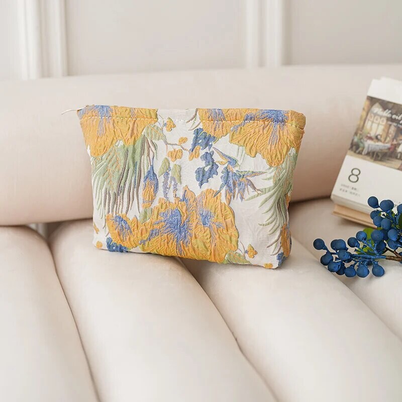 Naiste meigikott, värviline lilleline lõuend, suure mahutavusega huulepulk õhkpadjaga hoiukott.