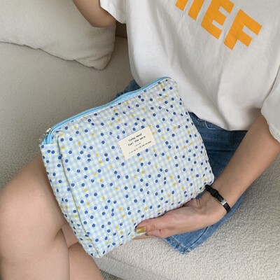 Tepitud puuvillane naiste reisihoiukott Retro kirss naiste kosmeetikakotid Armsa disainiga tüdrukute pliiatsikas meigikott käekotid