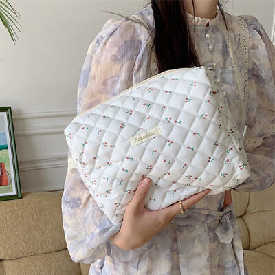 Tepitud puuvillane naiste reisihoiukott Retro kirss naiste kosmeetikakotid Armsa disainiga tüdrukute pliiatsikas meigikott käekotid