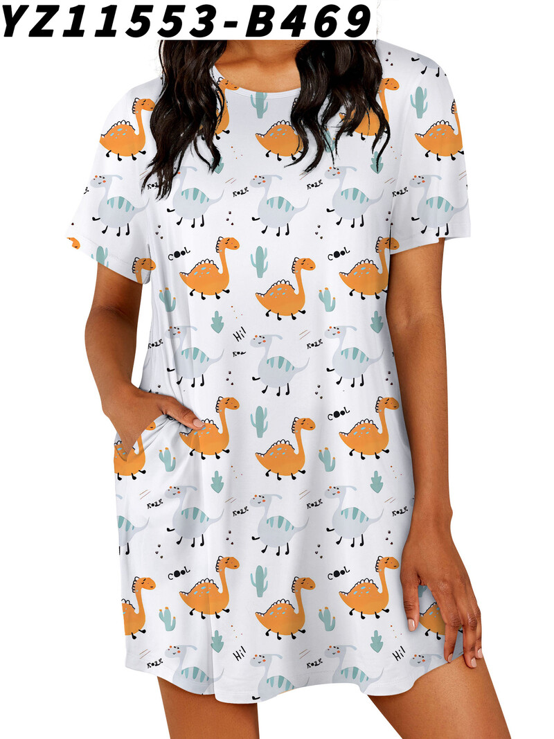 Suvine lühike ümara kaelusega kleit ja 3D prindiga kogu keha