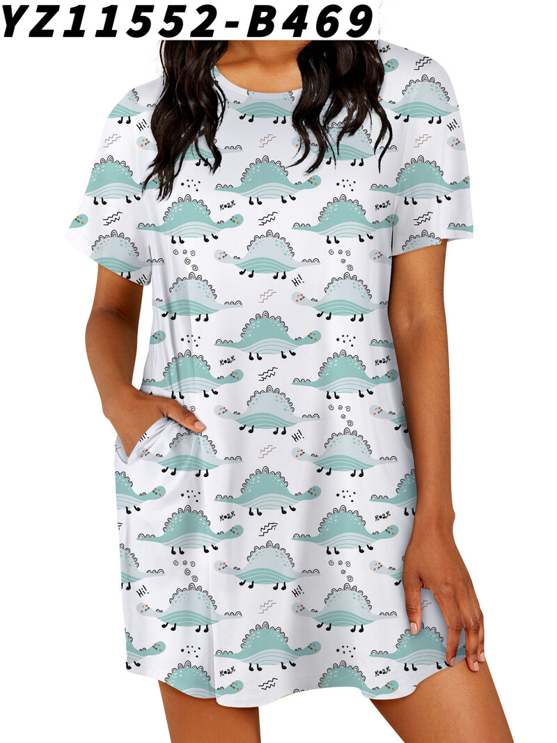 Suvine lühike ümara kaelusega kleit ja 3D prindiga kogu keha