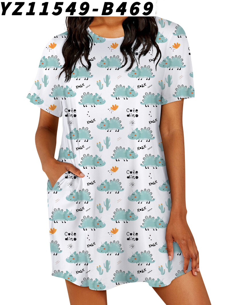 Suvine lühike ümara kaelusega kleit ja 3D prindiga kogu keha