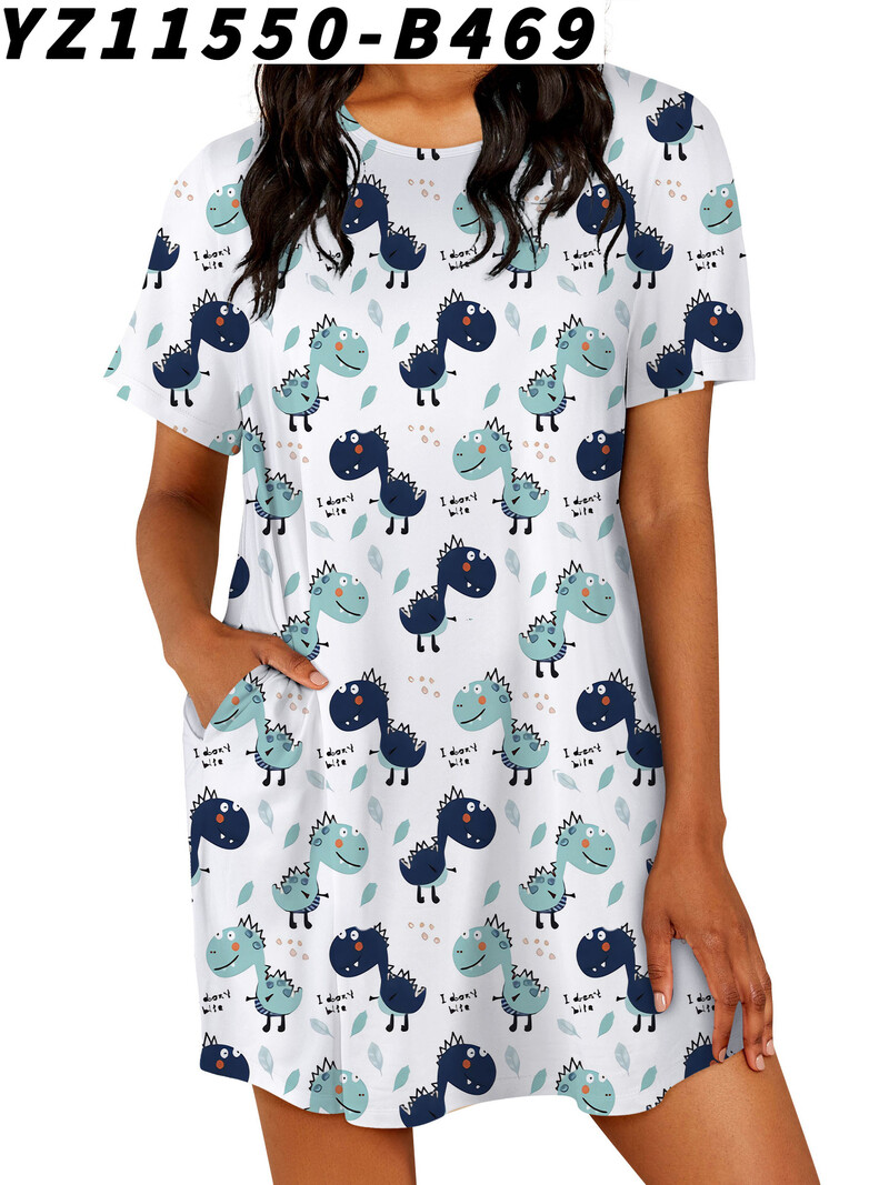 Suvine lühike ümara kaelusega kleit ja 3D prindiga kogu keha