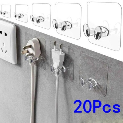 20/40PCS Кука Скоба за захранващ щепсел Подредена окачена стойка PVC Кука за стена Силна адхезия Безшевна прозрачна водоустойчива кухня Bathroo