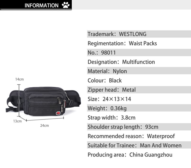 Vööpakk vabaaja funktsionaalne mood Meeste veekindel Fanny Pack Naiste Vöökott Meeste Telefon Rahakott Kotid Unisex 98011