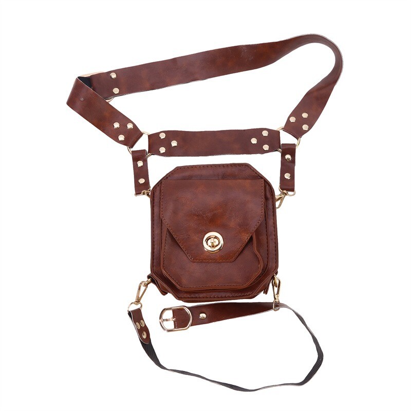 Punk Retro PU Geantă de talie Ocazional Pachete mici pătrate de șold pentru femei Crossbody Crossbody Geantă multifuncțională în aer liber pentru telefon pentru picior