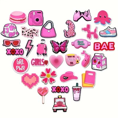 31 tk. Roosa Valentine Kinga amulettide komplekt puukingadele Bogg Bag Bubble Slides Sandaalid, PVC Kingakaunistused Rannakott Aksessuaarid Kingitus