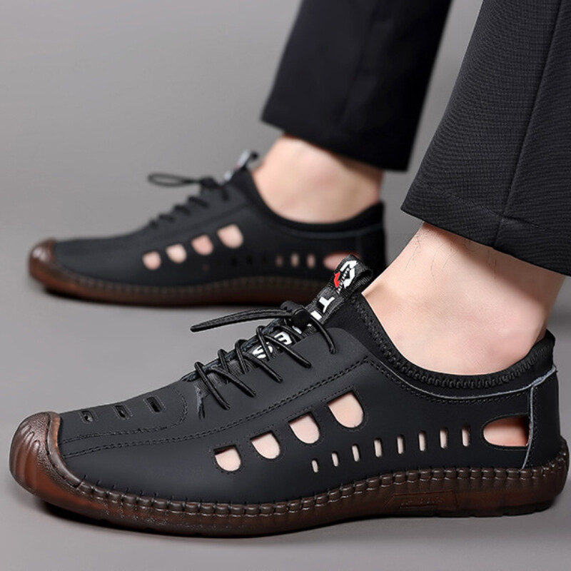 Muške meke kožne ljetne muške kožne sandale 2024. Prozračne neklizajuće potplate od kravlje tetive Ležerne kožne cipele Cipele za plažu na otvorenom