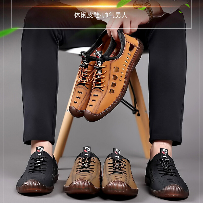 Muške meke kožne ljetne muške kožne sandale 2024. Prozračne neklizajuće potplate od kravlje tetive Ležerne kožne cipele Cipele za plažu na otvorenom