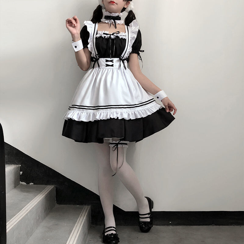 Fekete-fehér Lolita szobalány jelmez Cosplay jelmez aranyos ruha szexi francia kötény egyenruha kávézó szobalány szoknya Női ruházat