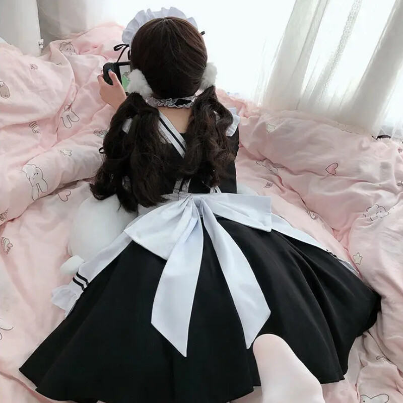 Fekete-fehér Lolita szobalány jelmez Cosplay jelmez aranyos ruha szexi francia kötény egyenruha kávézó szobalány szoknya Női ruházat