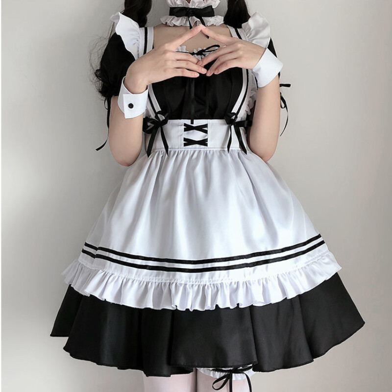 Fekete-fehér Lolita szobalány jelmez Cosplay jelmez aranyos ruha szexi francia kötény egyenruha kávézó szobalány szoknya Női ruházat
