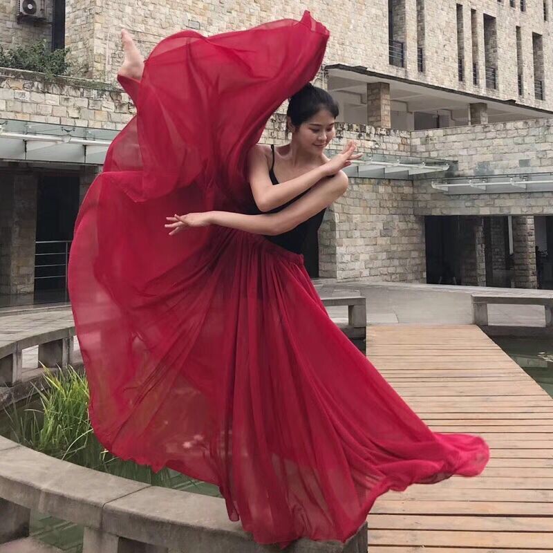 2022 Φθινόπωρο και Χειμώνας Νέες γυναίκες Flamenco Belly Dance Gypsy Solid Color Ballet Κλασική παράσταση χορού Κομψή μακριά φούστα