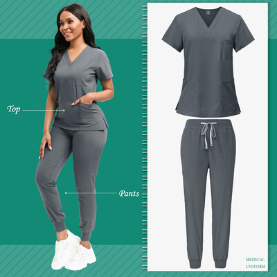Scrubs Women Beauty SPA Uniform Pet Clinic Store Комплект работно облекло за ветеринарна стоматология Висококачествена униформа за медицинска сестра Унисекс