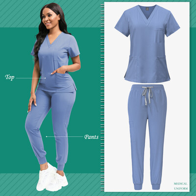 Scrubs Women Beauty SPA Uniform Pet Clinic Store Комплект работно облекло за ветеринарна стоматология Висококачествена униформа за медицинска сестра Унисекс
