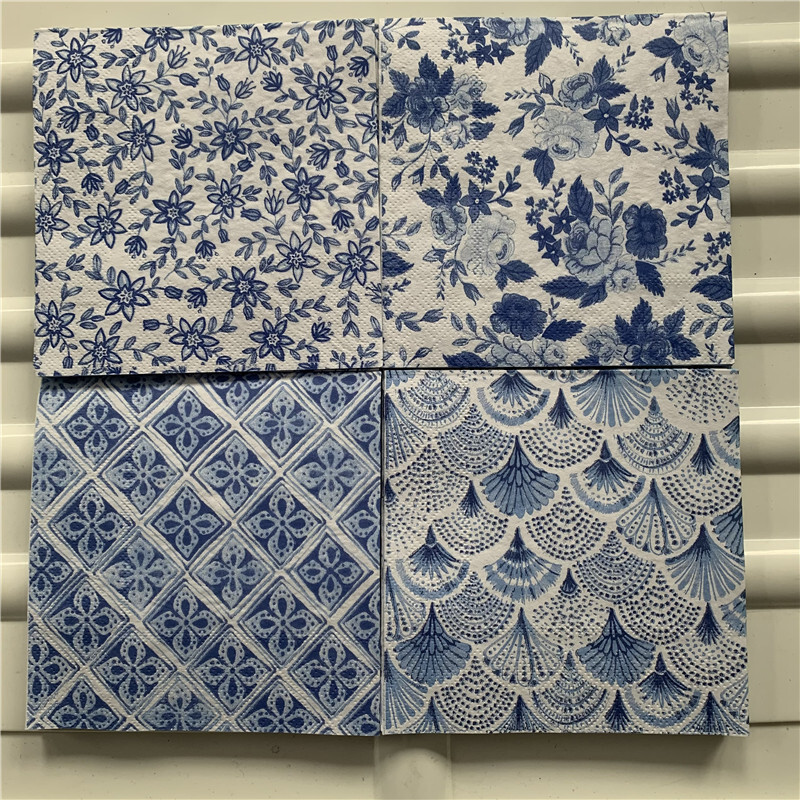 25 εκατοστά μικρότερο χαρτοπετσέτα χαρτοπετσέτας μπλε μωβ λουλούδι μαντήλι μέλισσας λάδι χειροτεχνίας ντεκουπάζ κοριτσάκι αγόρι παιδικό σερβιετάκια για πάρτι γενεθλίων