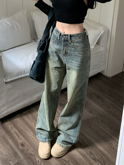 Deeptown Y2k Baggy laia säärega teksad Naiste vintage tänavarõivad Pestud teksapüksid Grunge Basic Slouchy sinised püksid Femme Spring