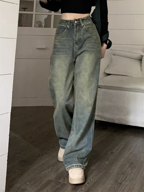 Deeptown Y2k Baggy laia säärega teksad Naiste vintage tänavarõivad Pestud teksapüksid Grunge Basic Slouchy sinised püksid Femme Spring